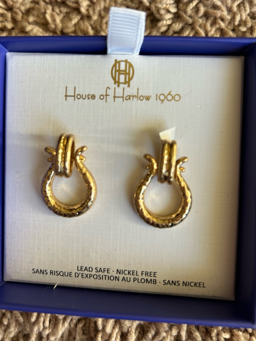 House of Harlow 1960 Textured Gold Horseshoe Drop Earrings